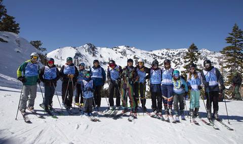 Johnny Moseley with participants of the Ski for MS Vertical Challenge