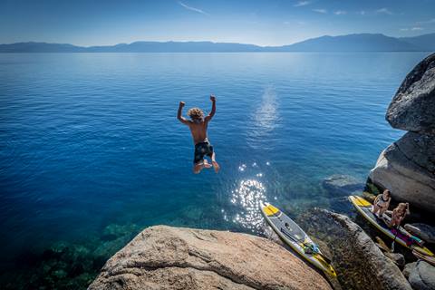 Jumping into Lake Tahoe