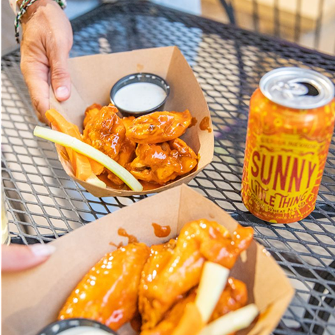 Glazed chicken wings and Hazy IPA at Guitar STrings vs. Chicken Wings