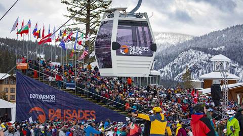 Spectators in the grandstands for the Stifel Palisades Tahoe World Cup.