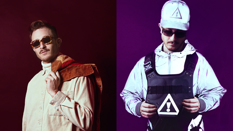 The recording artist Flosstradamus posing for 2 photos. 