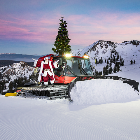 Santa on a snow cat at Palisades Tahoe