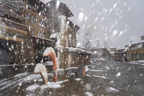 FORGED statue on a snowy day