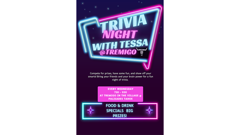 Flyer for trivia nights at Tremigo