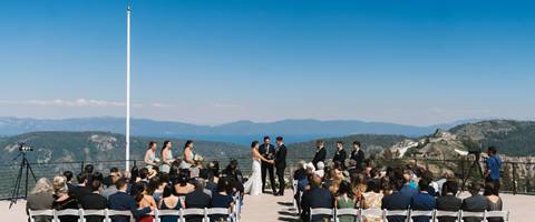 lake tahoe wedding ceremony at palisades tahoe with panoramic views, one of the most iconic tahoe wedding venues for outdoor celebrations