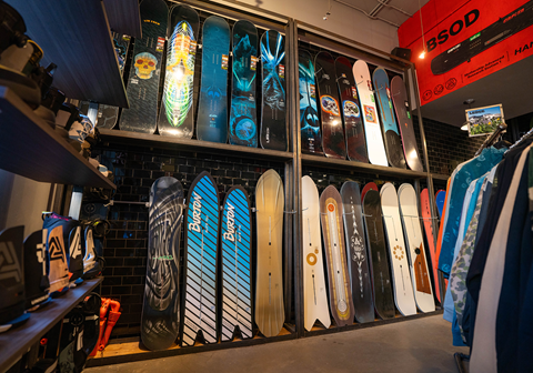Ledge interior with snowboards