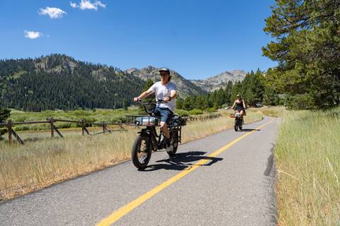 Connery Lundin riding a rental bike through the Valley