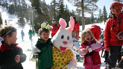 Kids with the Easter bunny. 