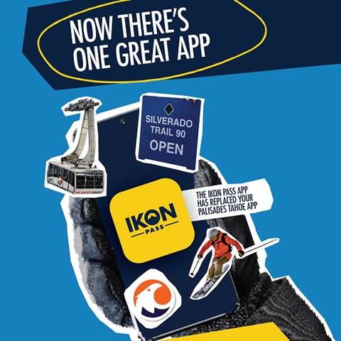 Screenshot of the Ikon Pass app homepage set to Palisades Tahoe