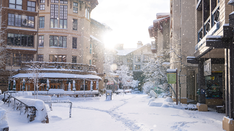 The Village at Palisades Tahoe on a snow scenic morning