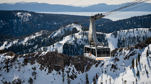Aerial Tram at Palisades Tahoe heading to High Camp