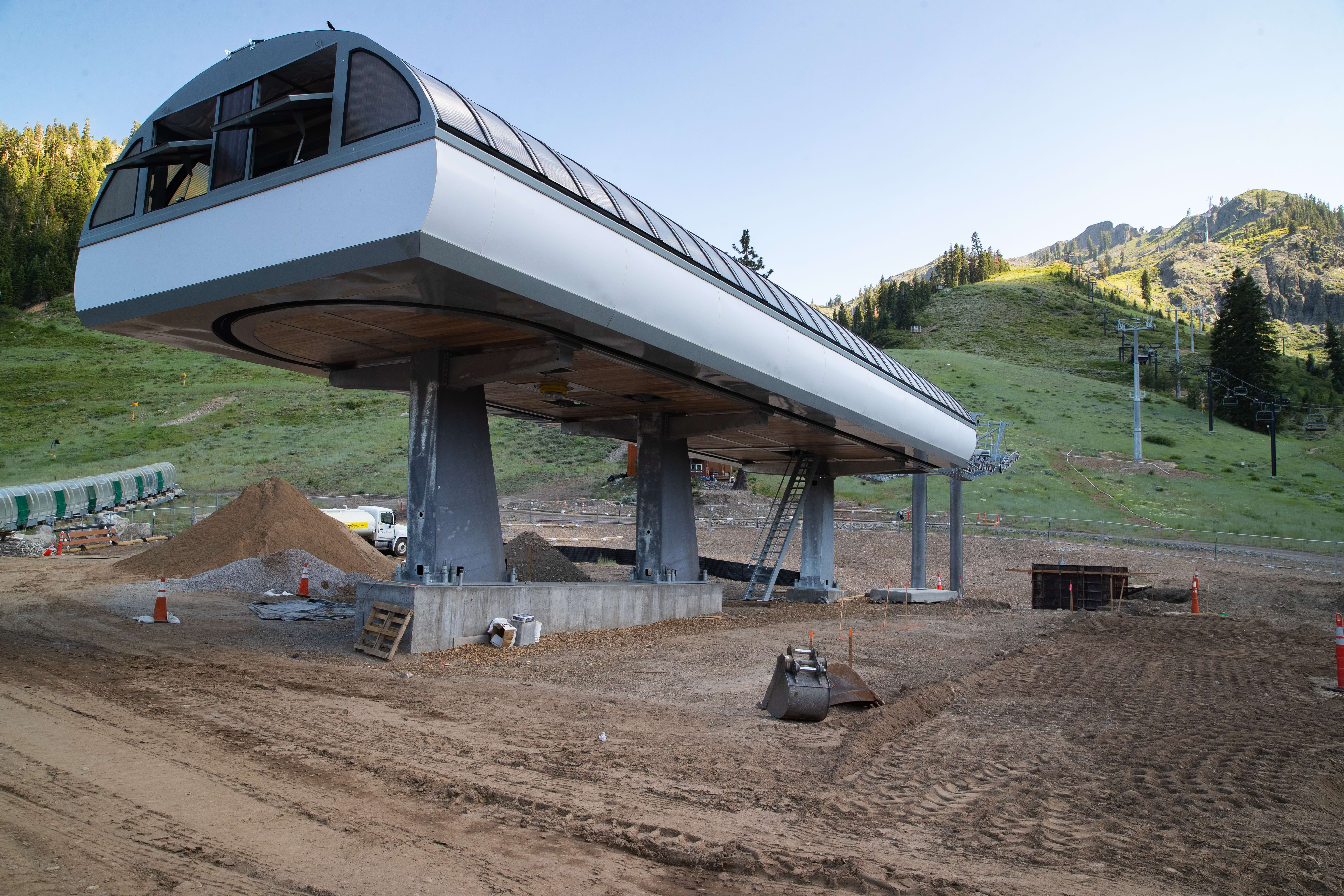 Construction on the Base to Base Gondola near The Village at Palisades Tahoe.