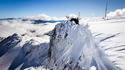 Skier backflipping the Palisades
