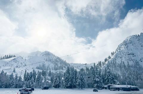 Scenic view of Olympic Valley after new snow