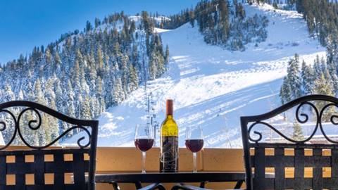 Two Bedroom Suite with a View of Red Dog in The Village at Palisades Tahoe.