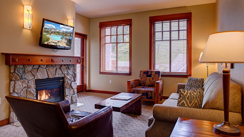 A standard 1 bedroom suite in The Village at Palisades Tahoe.