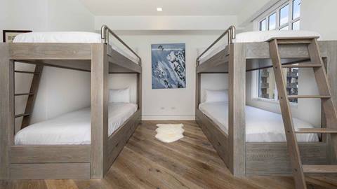 Two sets of bunk beds in the Snow King suite. 