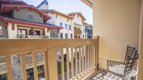 A balcony overlooking The Village at Palisades Tahoe.