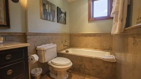 A bathroom in the Eagles Nest Suite in The Village at Palisades Tahoe Hotel.