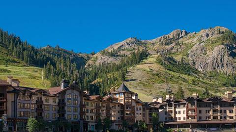The Village at Palisades Tahoe has wonderful summertime mountain views. 