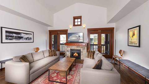 The living area with a view of the Tram Face Suite