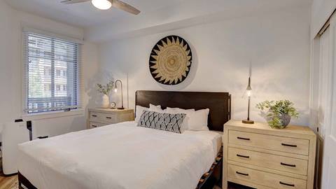 The master bedroom in the Sugar Pine Suite in The Village at Palisades Tahoe.