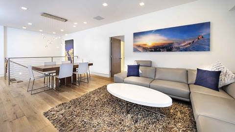The main living room in the Snow King Suite. 