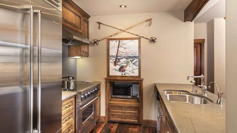 The kitchen in the Alpine Room Suite.
