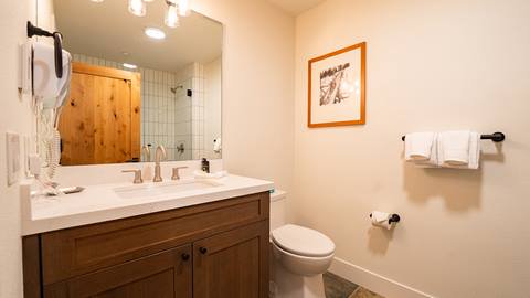 Bathroom of the Red Dog Retreat room.