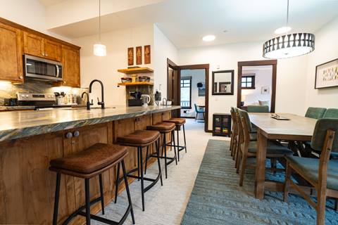 Interior image of the kitchen in the Douglas Fir suite