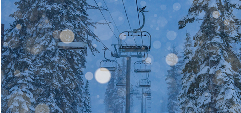 View of snow covered trees and chairlifts