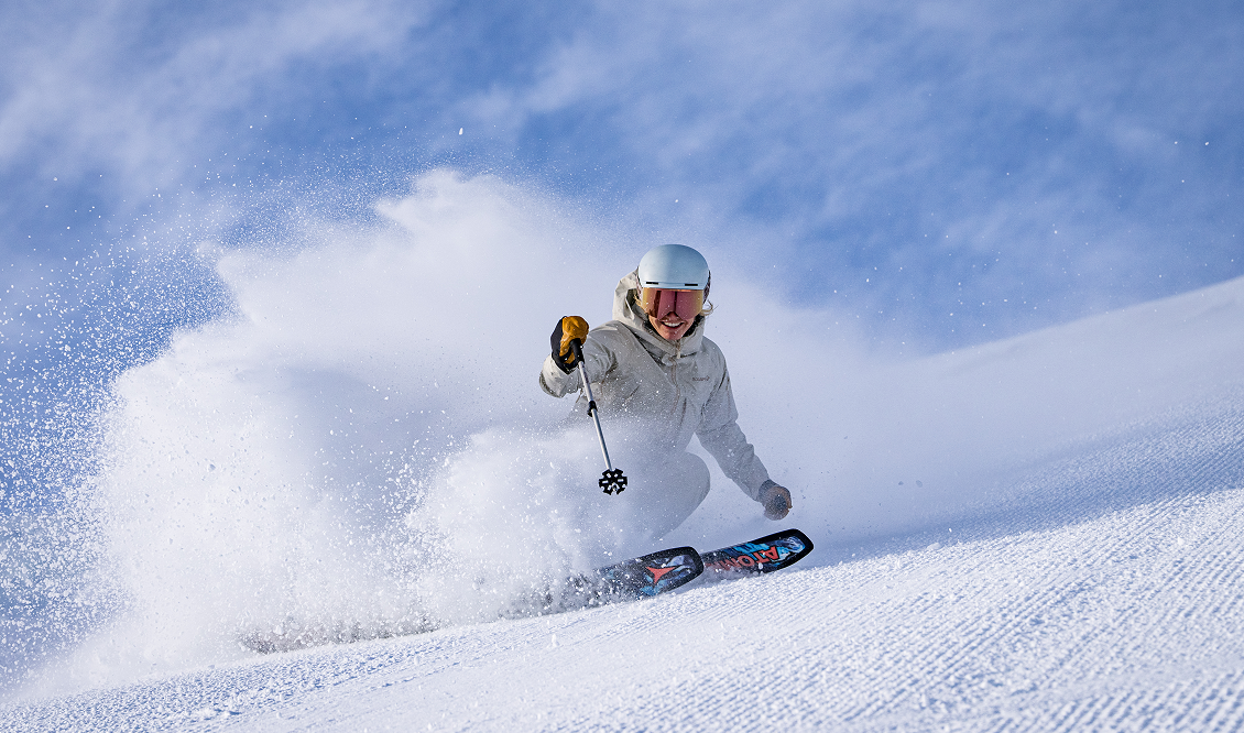 Amie Engerbretson ripping groomers at Palisades Tahoe