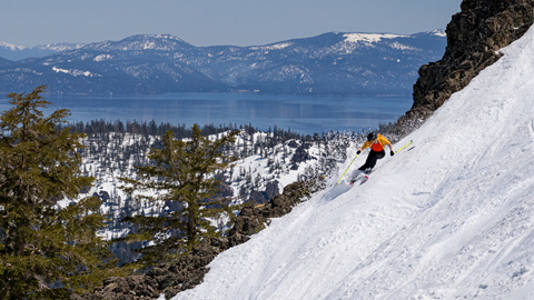 Amie Engerbretson skiing corn in springtime 