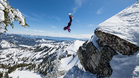 Cass Jones backflipping off Granite Peak