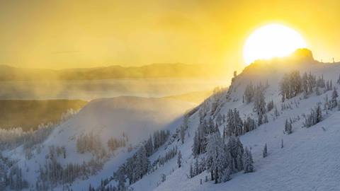 A stunning powder day sunrise captured at Alpine.