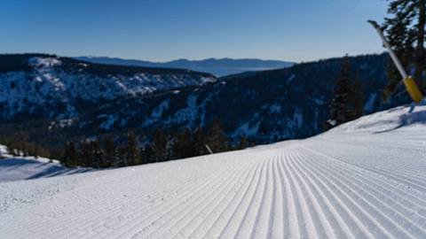 Freshly groomed corduroy at Palisades Tahoe. 