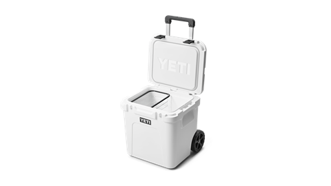 A YETI Roadie 48 cooler in white.
