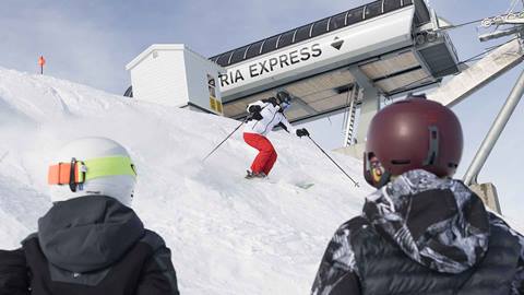 A skier rides a mogul run off of Siberia Face.