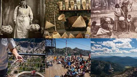 Images depict historic photos of the Washoe tribe as well as the Cultural Tour event at High Camp.