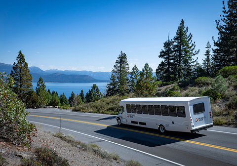 Charter bus for 42 people driving to Lake Tahoe