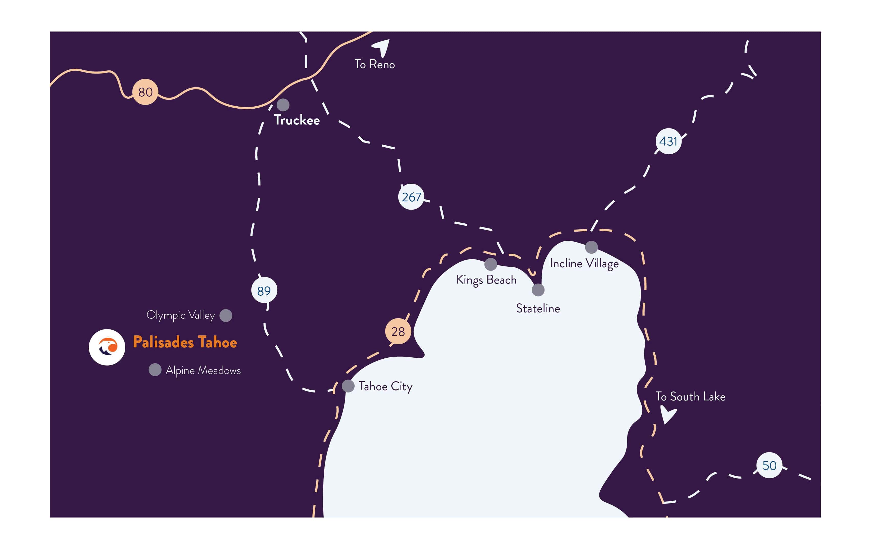 A map of the Lake Tahoe region