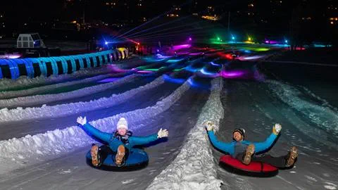 Happy guests try Disco Tubing at Palisades Tahoe