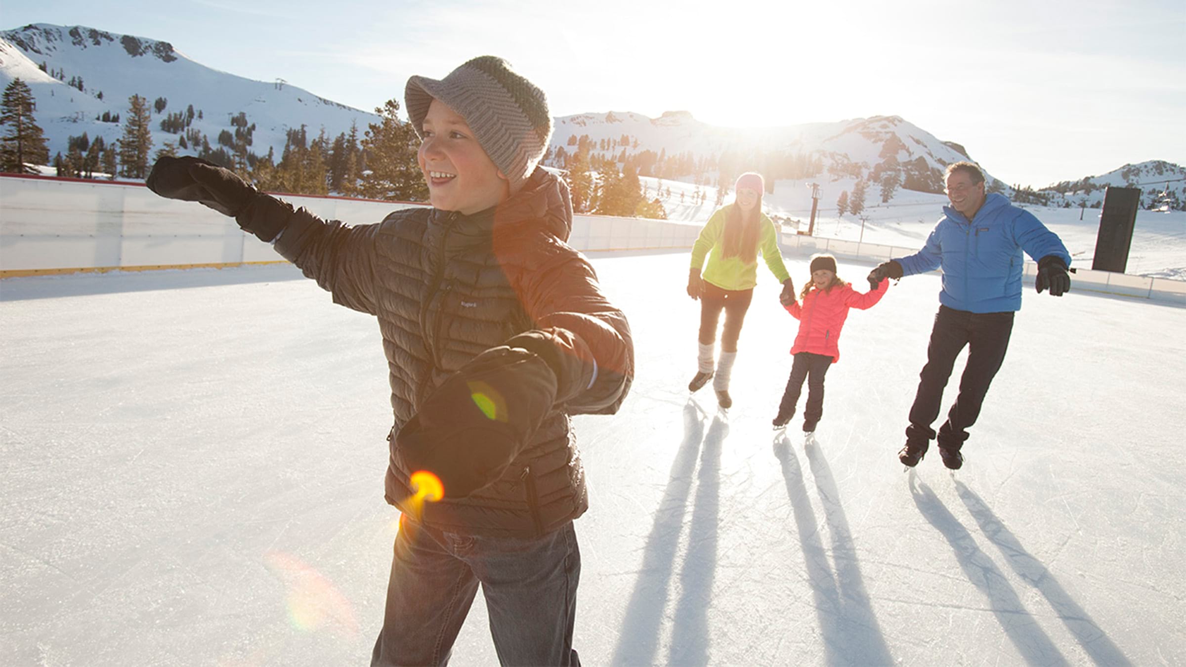 A family enjoys Ice Skating in Lake Tahoe.