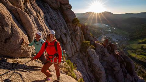 The Tahoe Via Ferrata at sunrise in Olympic Valley.