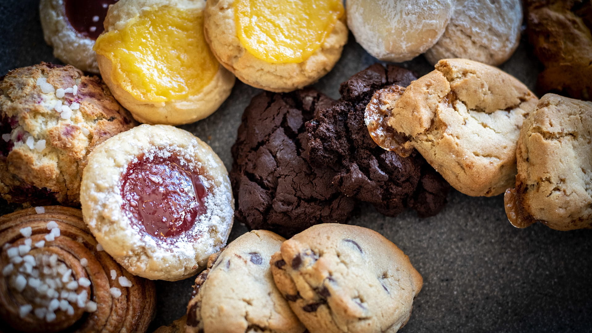 Assortment of fresh-baked cookies and baked goods from Wildflour Baking Co. in The Village at Palisades Tahoe