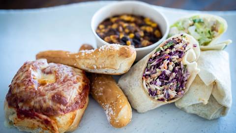 Pizza bagel, wrap and other sides from Wildflour Baking Co. in The Village at Palisades Tahoe