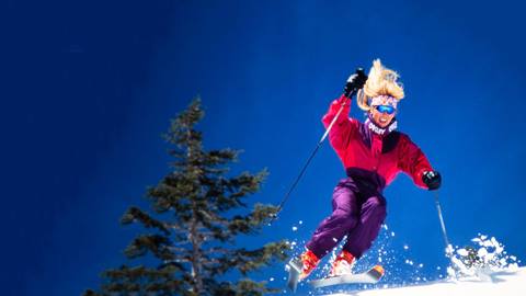 Woman skiing at Olympic Valley in the 1980s