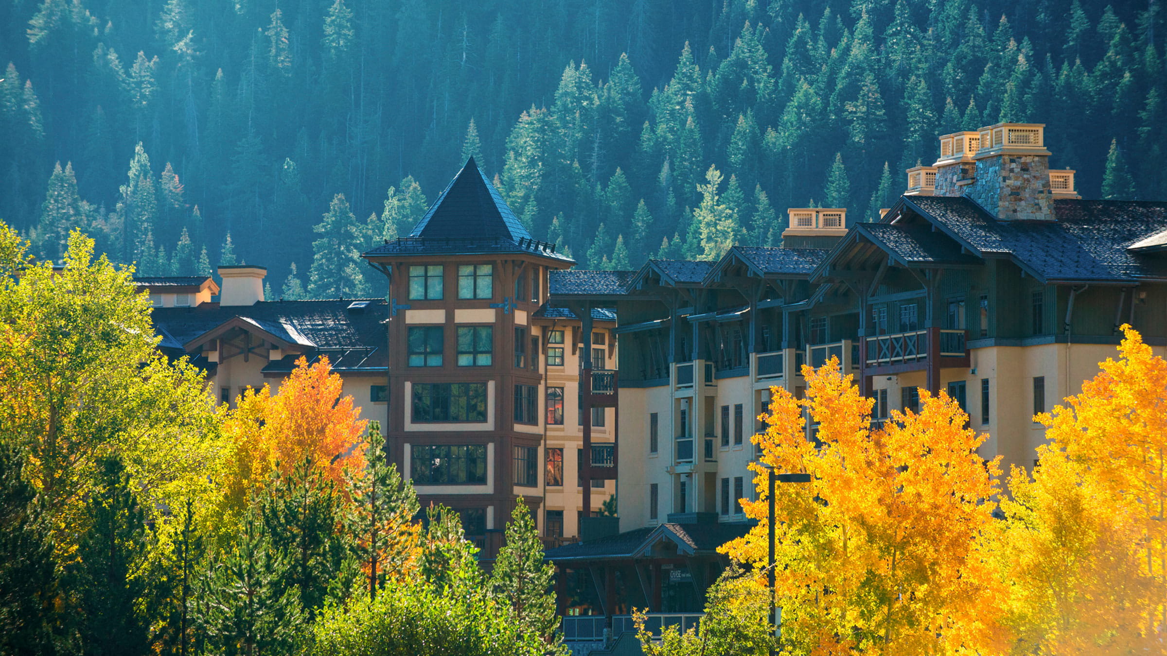 Fall colors at the Village at Palisades Tahoe in Lake Tahoe