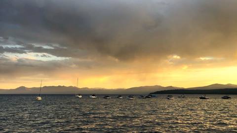 Sunset over Lake Tahoe after a storm passed through the town of Kings Beach.
