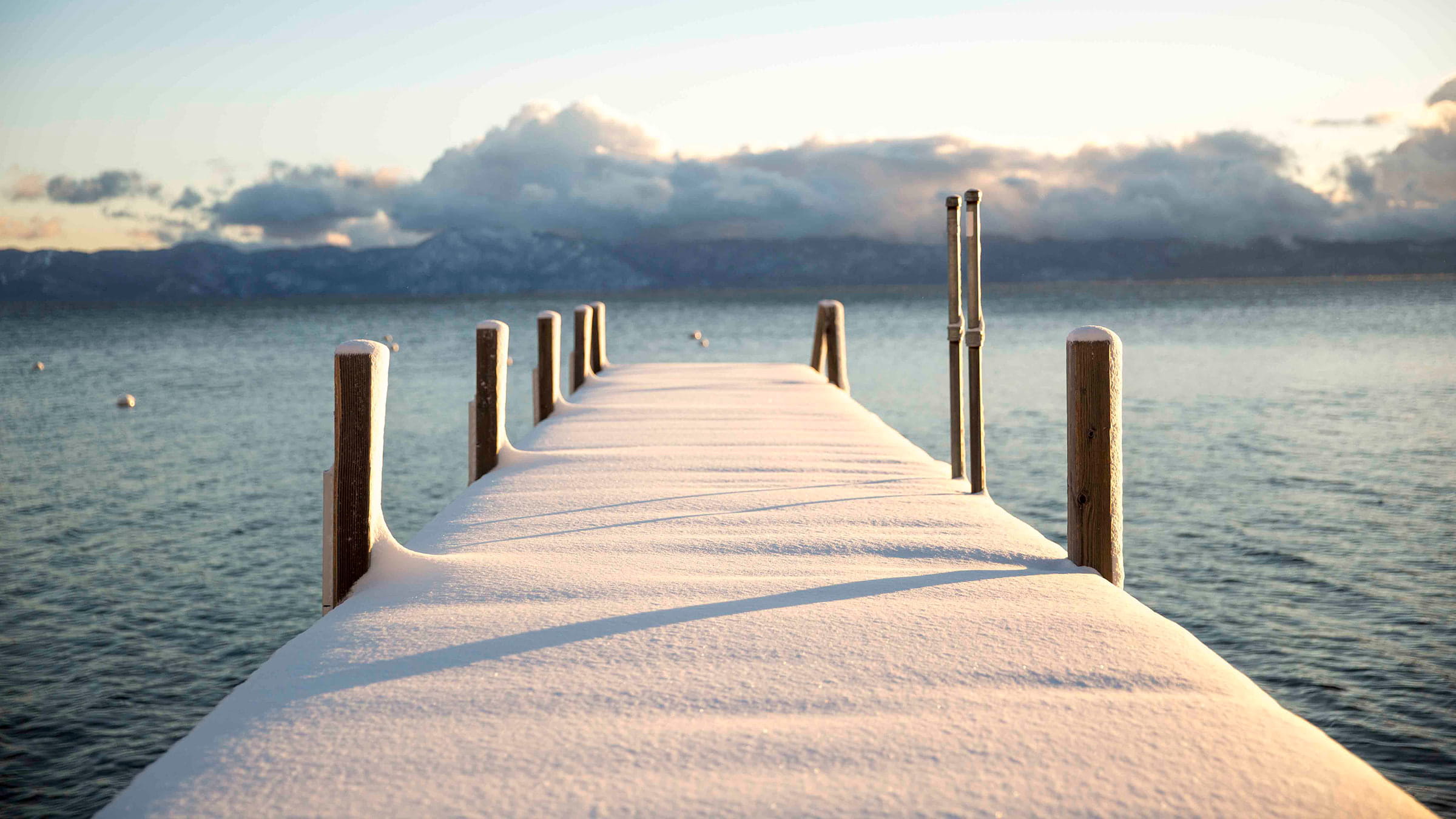 Snowy dock in Tahoe City, CA